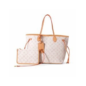 Beige Monogram Tote Set with Pouch - Chic Everyday Tote