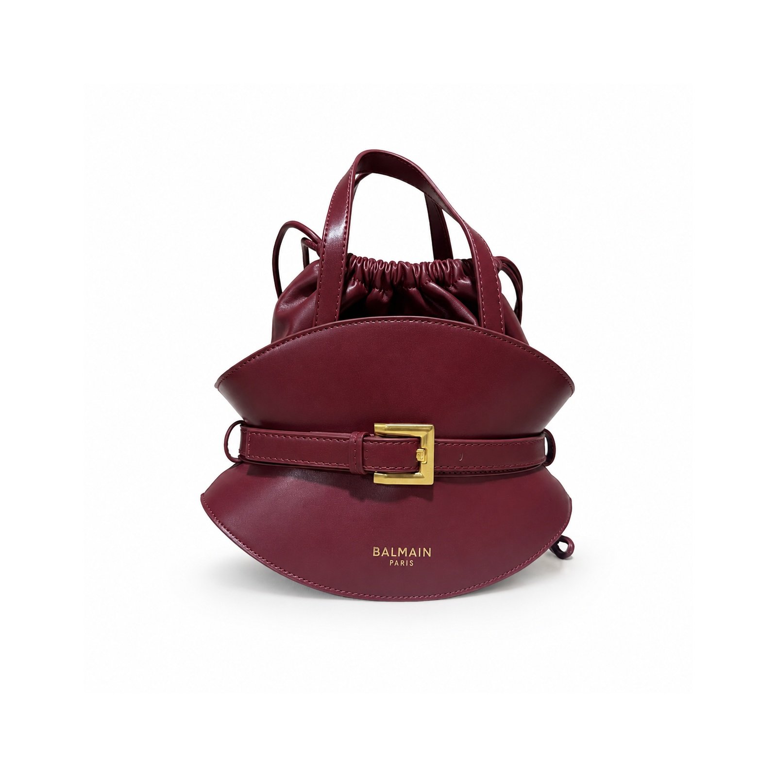 Burgundy Bucket Top Handle Bag - Sculptural Statement Handbag