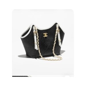 Black and White Chain Tote Bag - Quilted Statement Shoulder Bag
