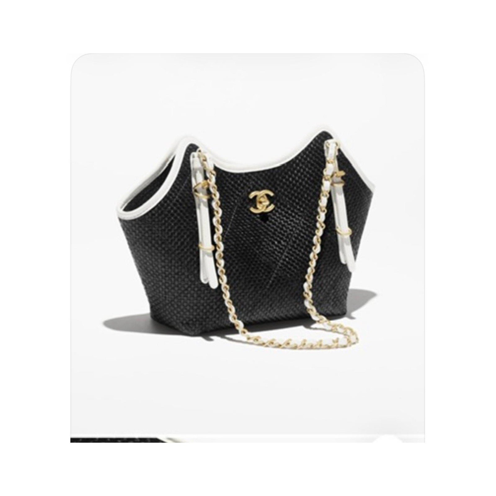 Black and White Chain Tote Bag - Quilted Statement Shoulder Bag