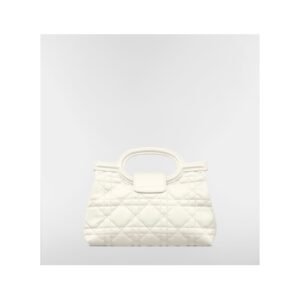 White Cannage Quilted Top Handle Bag - Elegant Mini Bag