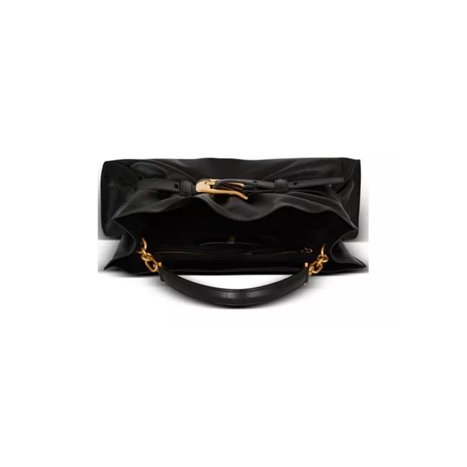 Black Belted Shoulder Bag - Leather Look Bag with Gold Buckle - Image 3