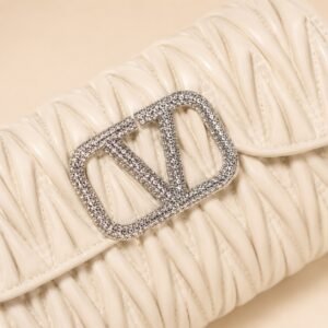 Alternative view of Celeste Ivory Crystal Ruched Clutch - Elegant Evening Bag