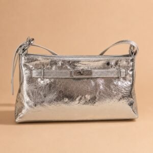 Alternative view of Lunelle Silver Foil Shoulder Bag - Metallic Baguette with Mini Pouch