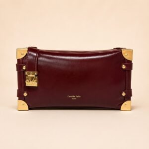 Aurelle Bordeaux Trunk Bag - Structured Shoulder Bag with Gold Hardware